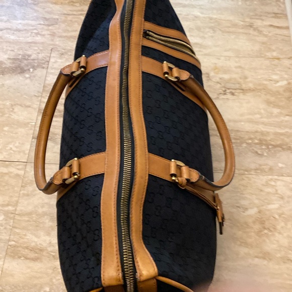 GUCCI GG vintage/rare Logo Canvas Leather Boston Travel/HandBag-Blk/Tan:COA - Picture 5 of 16